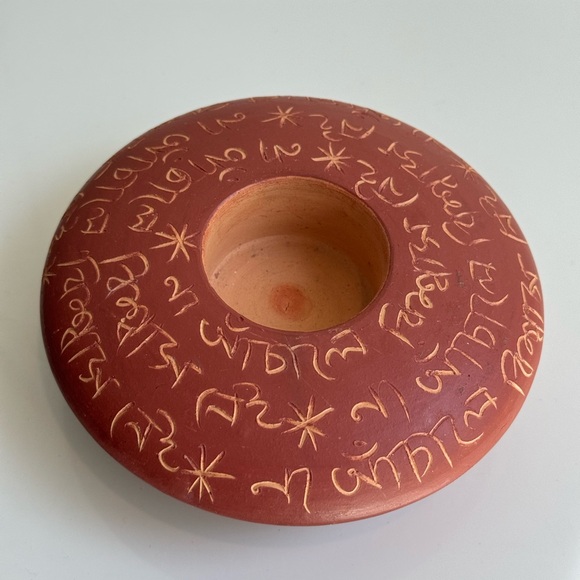 RARE Bangladesh Dhaka Asia Inscribed Terracotta Poetic Tea Light - Picture 1 of 4